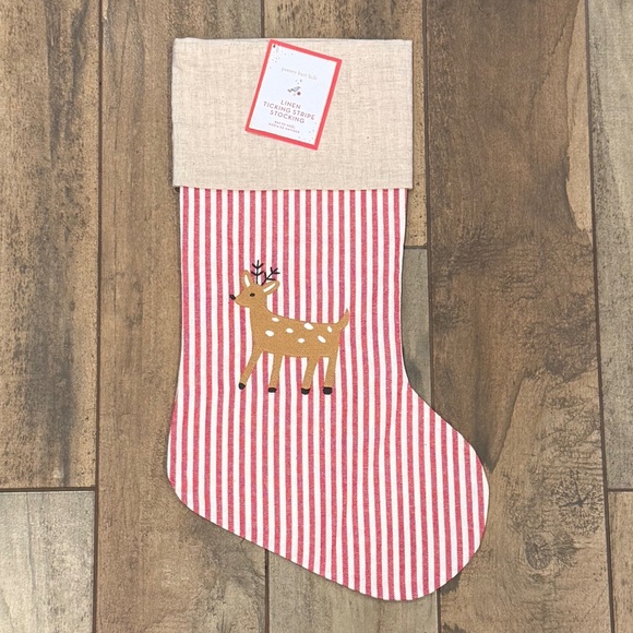Ticking Stripe Christmas Reindeer Stocking - PBK - Picture 1 of 6